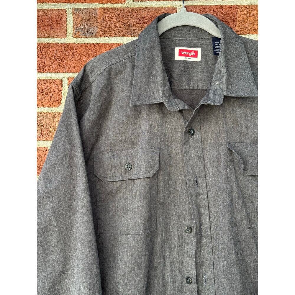 Wrangler Mens Gray Button Front Long Sleeve Shirt Size Large Western Workwear - Picture 4 of 12